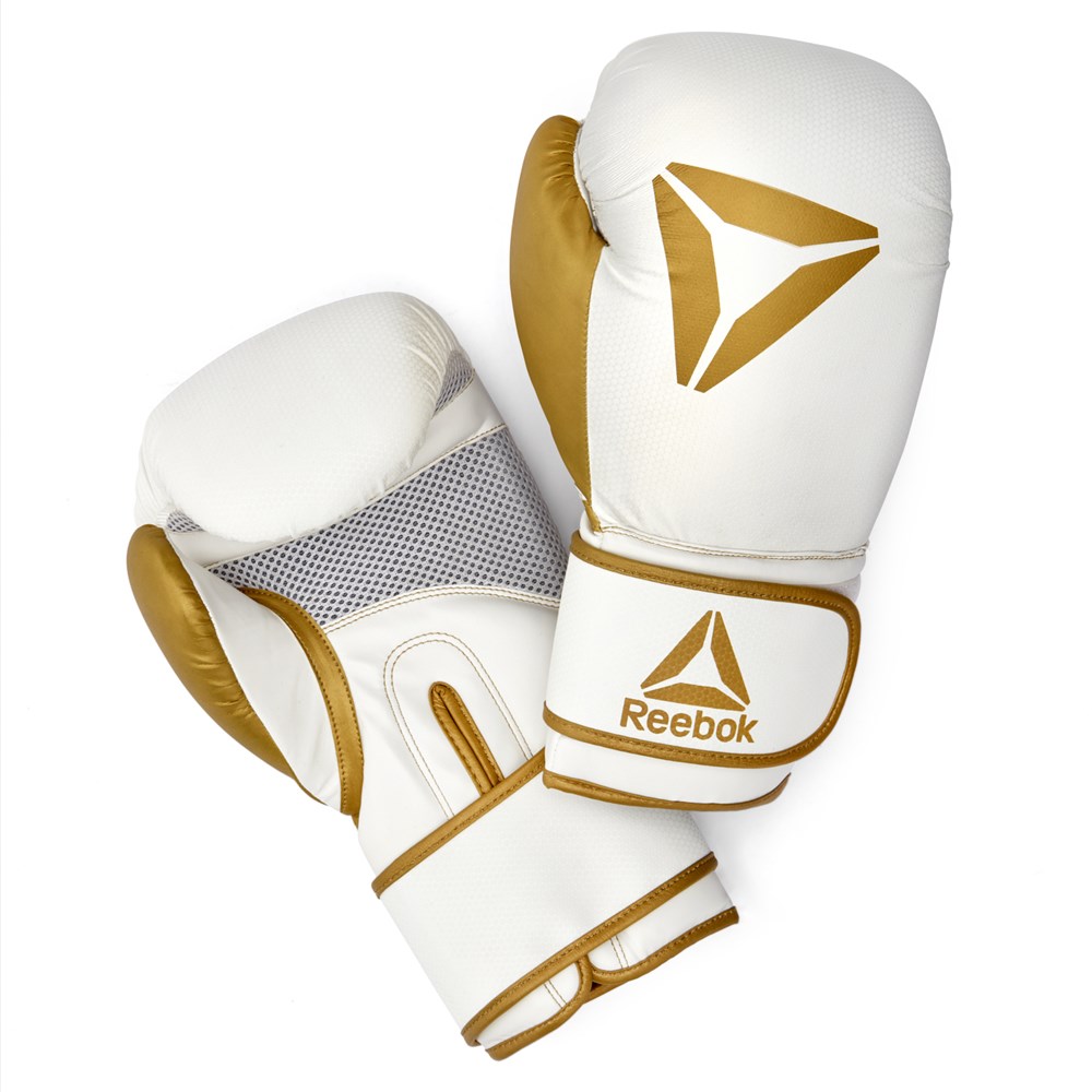 Tal højt satellit Landskab Reebok Boxing Glove 16 OZ BOXING GLOVES - GOLD / WHITE - Devine Fitness  Equipment